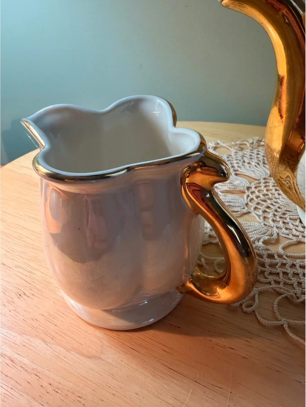Vintage Ceramic Tea Set with Gold Accents - Teapot and Creamer Pitchers